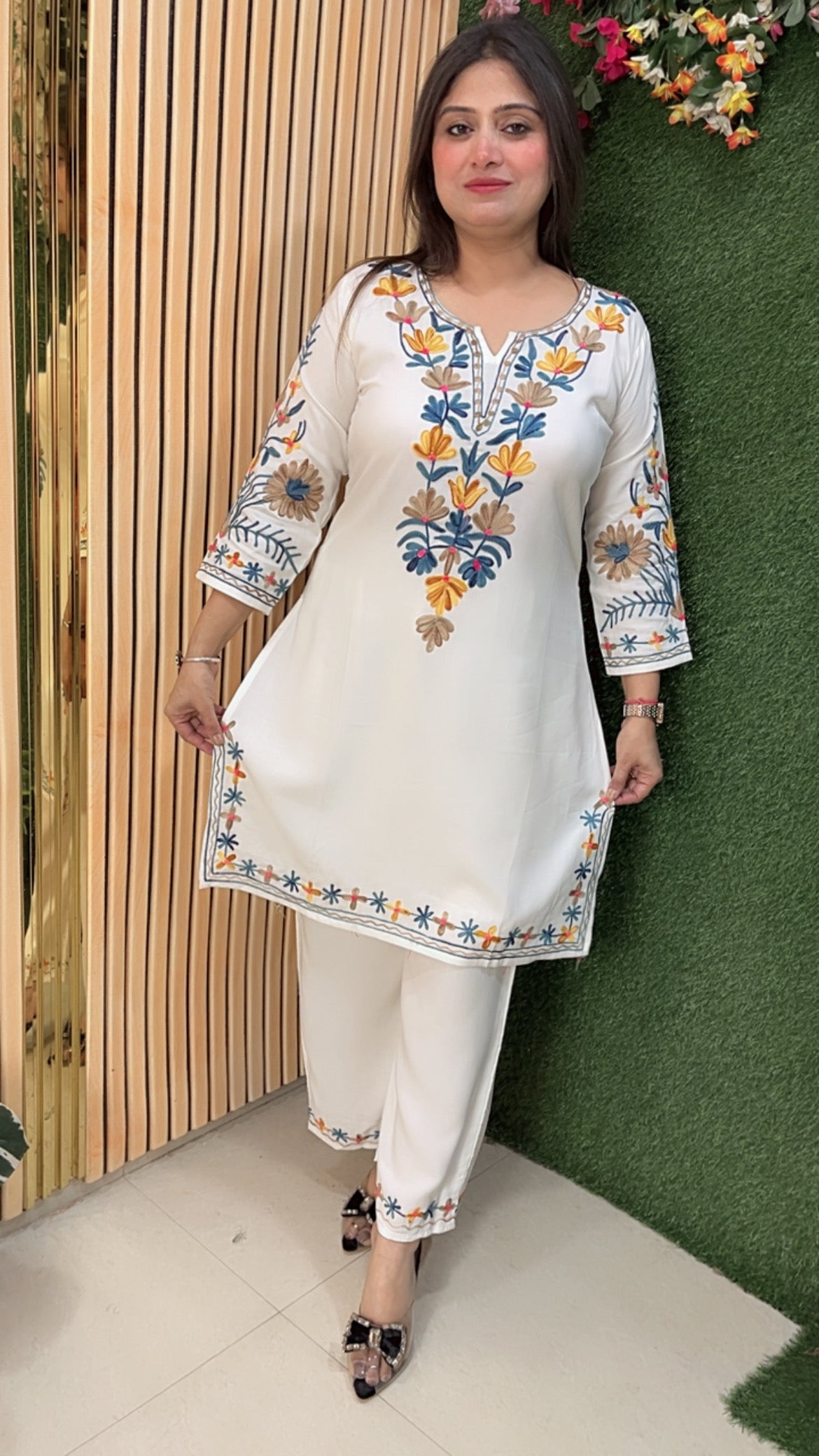 Beautiful coord set pure reyon modal fabric with Kashmiri embroidery work
