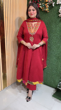 Elegant Mal Cotton Anarkali Suit with Cotton Lining – 3/4 Sleeves | Reddish Rust