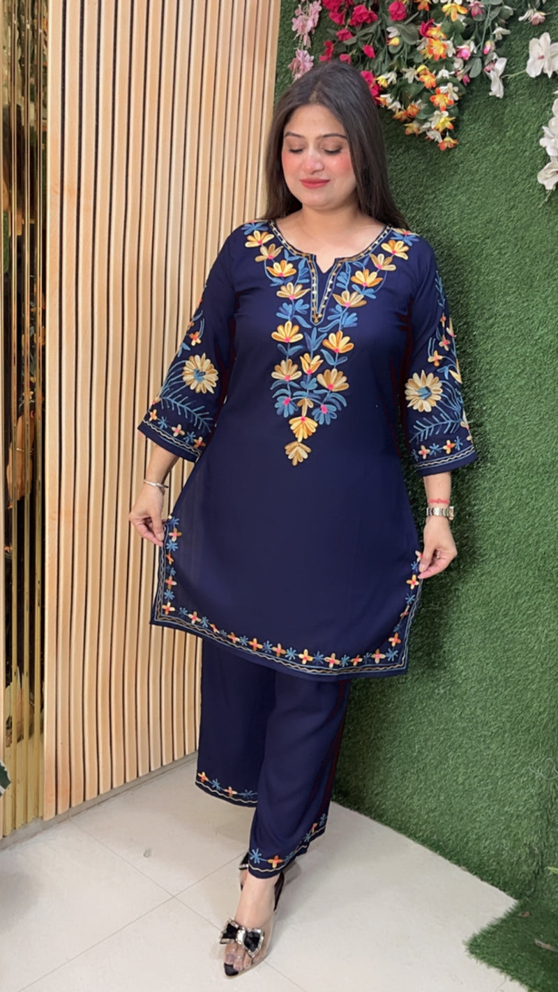 Beautiful coord set pure reyon modal fabric with Kashmiri embroidery work