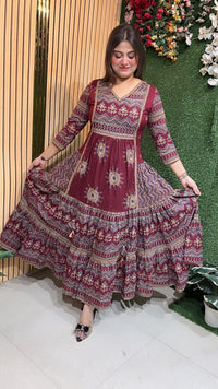 Pure Cotton Heavy Flair Anarkali Suit with 3/4 Sleeves