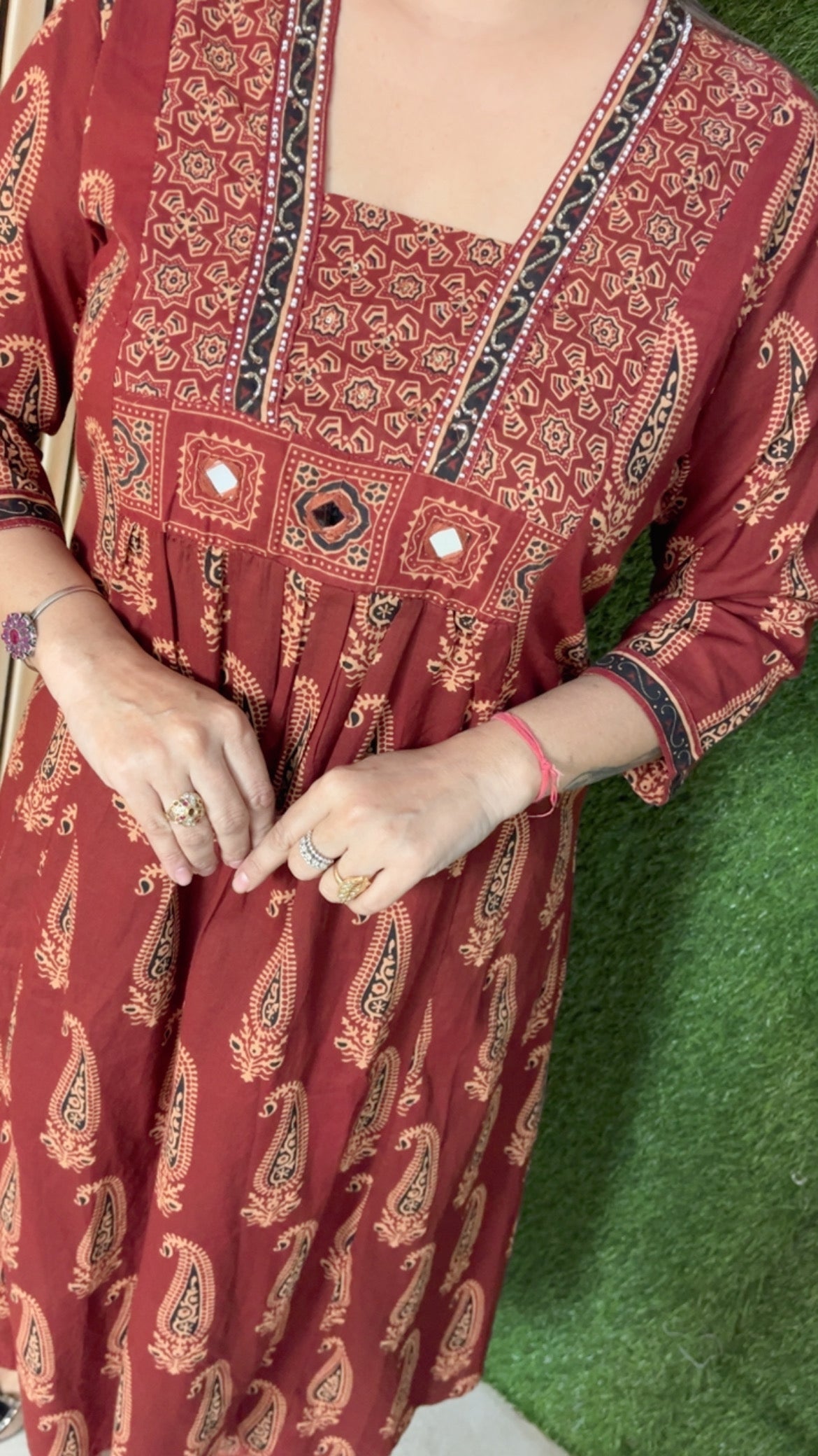 Pure cotton three piece kurta set with original mirror work