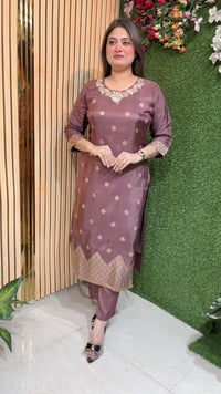 Elegant Dolla Silk Handwork Kurta Set with Banarasi Dupatta