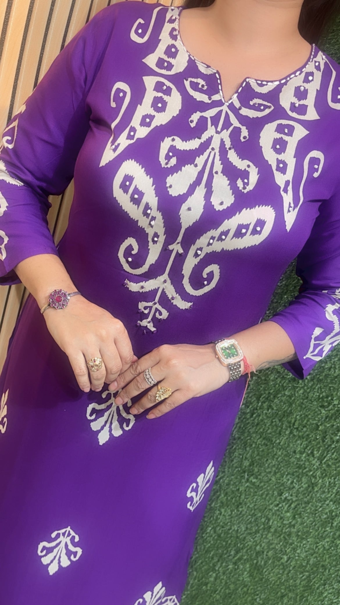 Three piece kurta set with not work reyon modal fabric