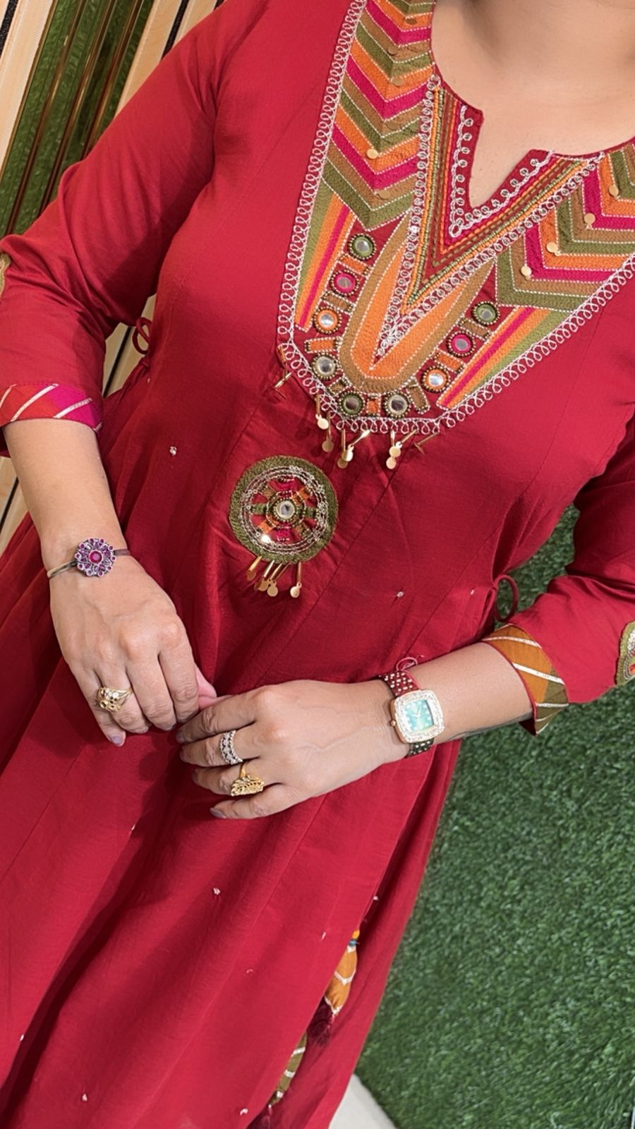 Elegant Mal Cotton Anarkali Suit with Cotton Lining – 3/4 Sleeves | Reddish Rust