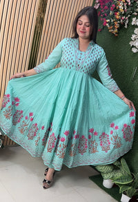 Handworked Pure Cotton Anarkali Kurta Set with Mal Cotton Lining – Heavy Flare