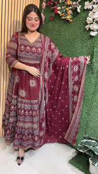Pure Cotton Heavy Flair Anarkali Suit with 3/4 Sleeves