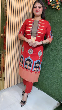 Pure Cotton 3-Piece Rust Kurta Set for Women | 3/4 Sleeves | Comfortable Ethnic Wear