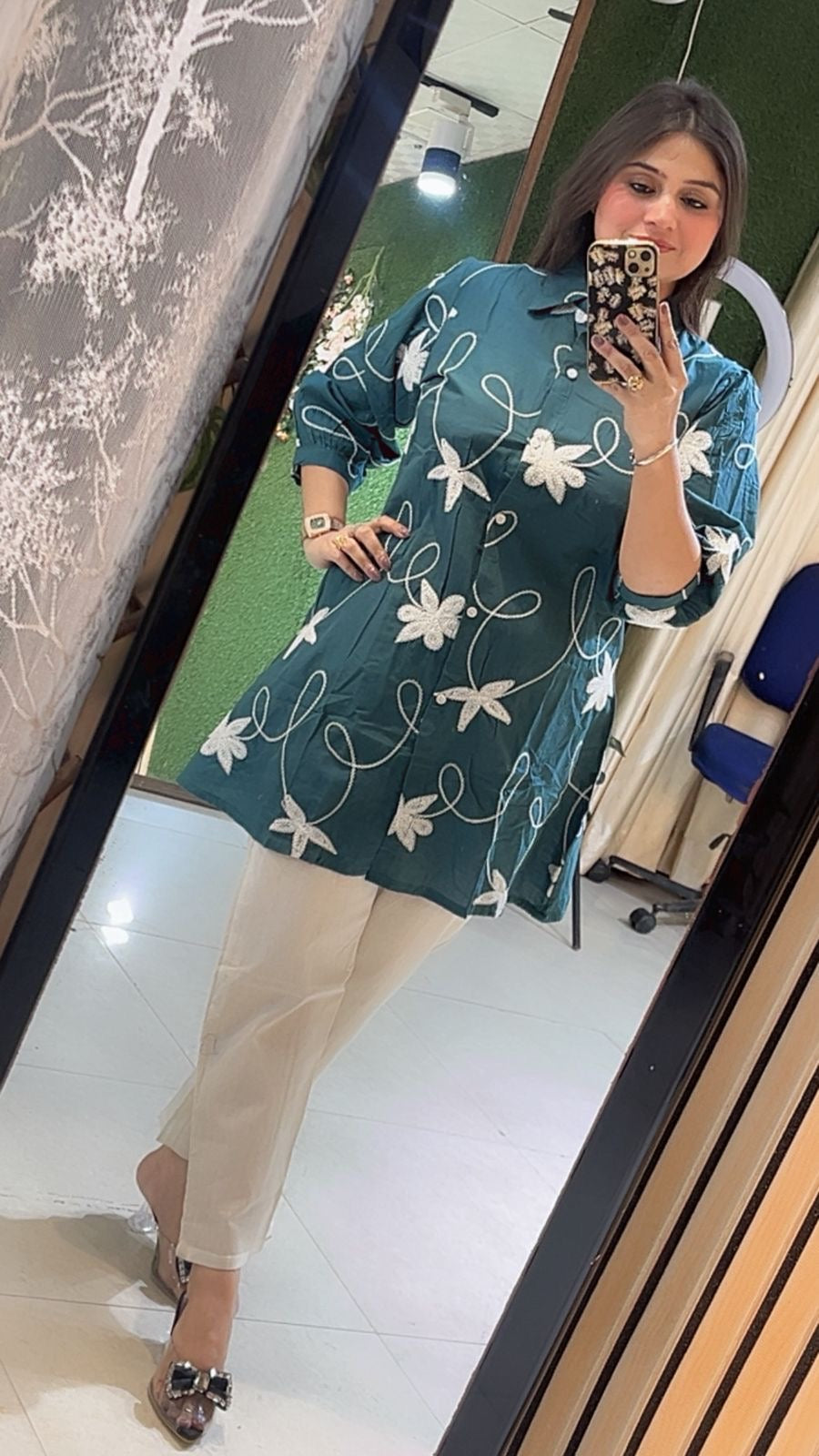 Elegant Pure Cotton Embroidered co-ord Set