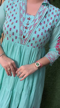 Handworked Pure Cotton Anarkali Kurta Set with Mal Cotton Lining – Heavy Flare