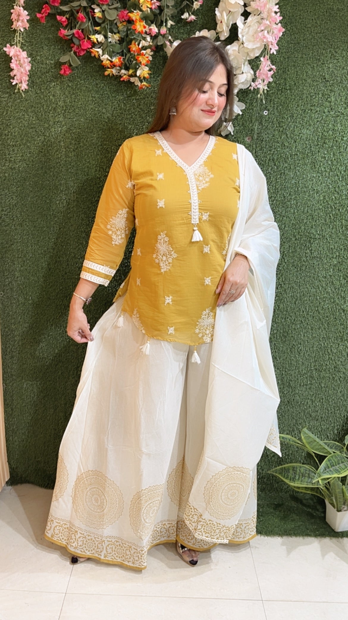 Beautiful three piece kurta set with embroidery and handwork