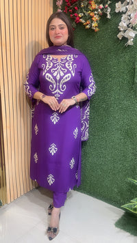 Three piece kurta set with not work reyon modal fabric