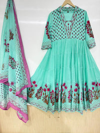 Handworked Pure Cotton Anarkali Kurta Set with Mal Cotton Lining – Heavy Flare