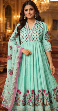Handworked Pure Cotton Anarkali Kurta Set with Mal Cotton Lining – Heavy Flare