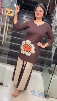 Pure Cotton Appliqué Work Co-ord Set with Flared Palazzo
