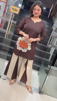 Pure Cotton Appliqué Work Co-ord Set with Flared Palazzo