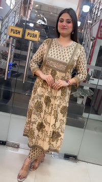Pure Cotton A-Line Kurta Set with 3/4 Sleeves
