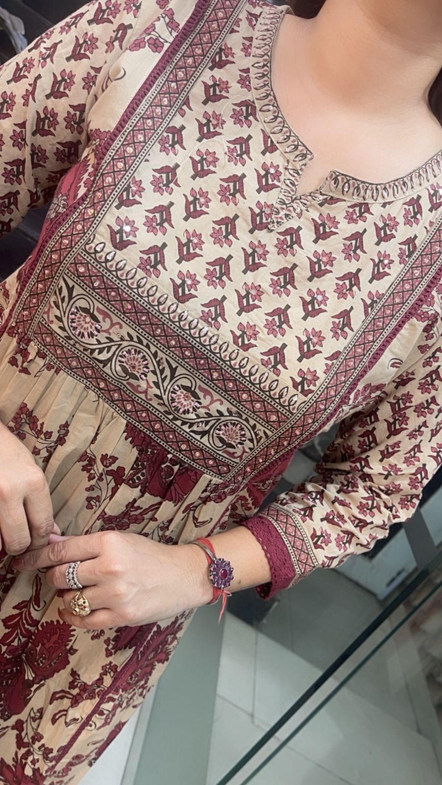 Pure Cotton A-Line Kurta Set with 3/4 Sleeves
