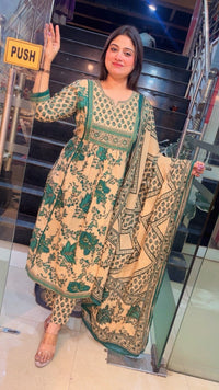 Pure Cotton A-Line Kurta Set with 3/4 Sleeves