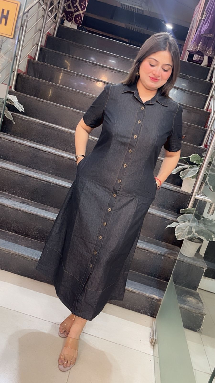Denim middi dress