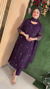 Elegant Mal Chendri A-Line Anarkali 3-Piece Set with Cotton Lining