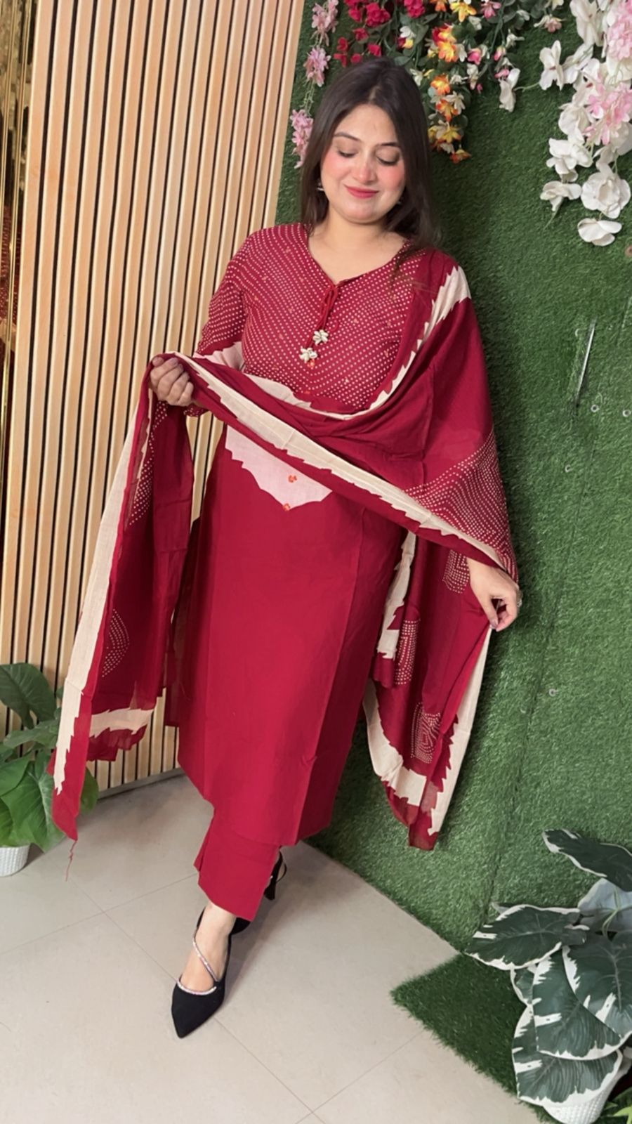 Pure Cotton 3-Piece Kurta Set with 3/4 Sleeves