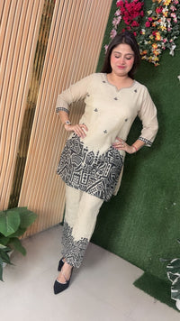 beautiful coord set comes in liene fabric with print and not work