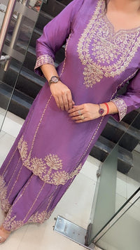 Elegant Party Wear Chinon Silk Three-Piece Kurta Set with Zari Embroidery