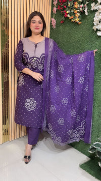Elegant Pure Cotton Three Piece Kurta Set for Women with Dupatta | Purple