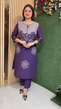 Elegant Pure Cotton Three Piece Kurta Set for Women with Dupatta | Purple