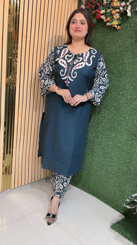 Elegant Pure Cotton Three Piece Kurta Set for Women with Dupatta | Teal Blue