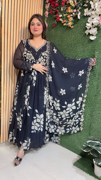 Elegant Party Wear Anarkali Suit with Full Flair & Handwork in Pure Chiffon