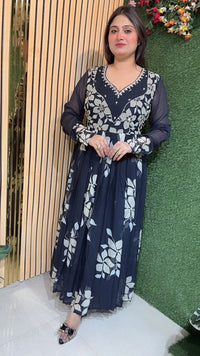 Elegant Party Wear Anarkali Suit with Full Flair & Handwork in Pure Chiffon