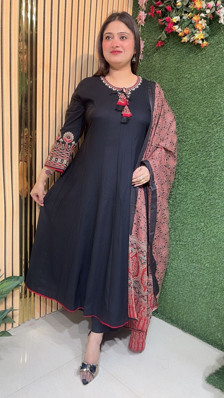 Elegant Embroidered Anarkali Suit in Glace Rayon Modal Fabric (3/4 Sleeves)