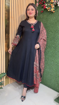 Elegant Embroidered Anarkali Suit in Glace Rayon Modal Fabric (3/4 Sleeves)