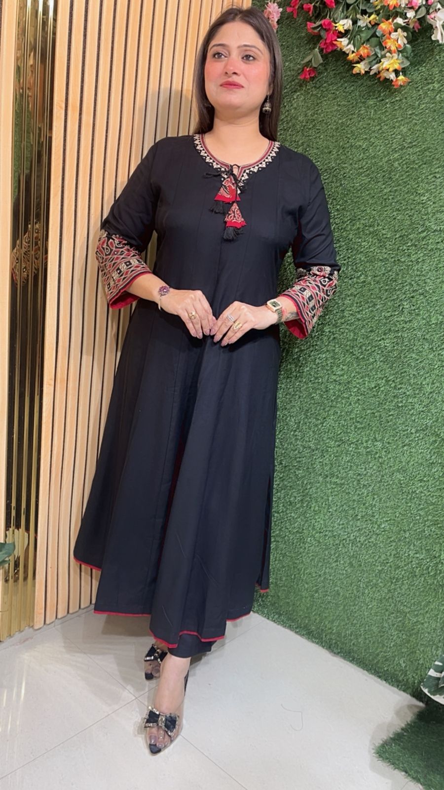 Elegant Embroidered Anarkali Suit in Glace Rayon Modal Fabric (3/4 Sleeves)