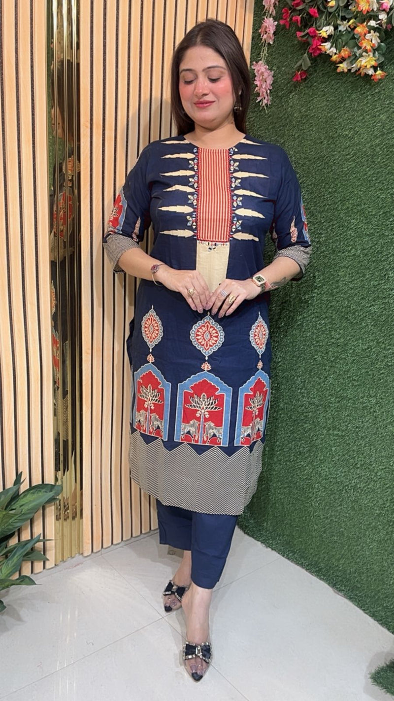 Pure Cotton 3-Piece Kurta Set for Women | 3/4 Sleeves | Comfortable Ethnic Wear