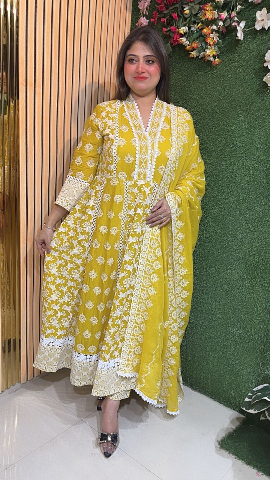 Elegant Fully Embroidered Cotton Anarkali Suit with Lining