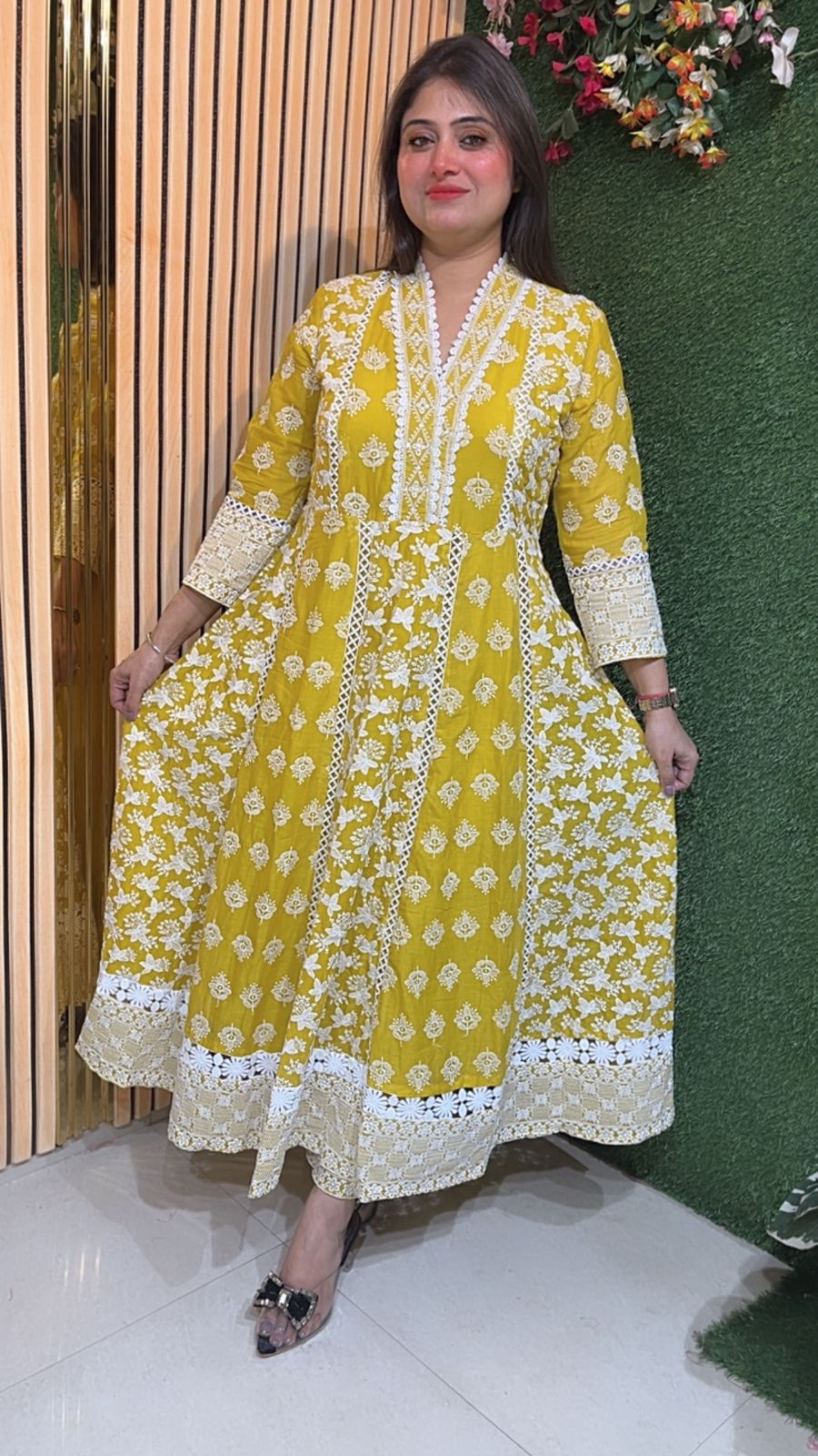Elegant Fully Embroidered Cotton Anarkali Suit with Lining