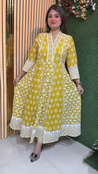 Elegant Fully Embroidered Cotton Anarkali Suit with Lining