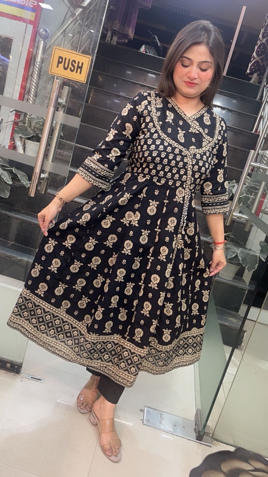 Elegant Pure Cotton Anarkali Suit – 3/4 Sleeves