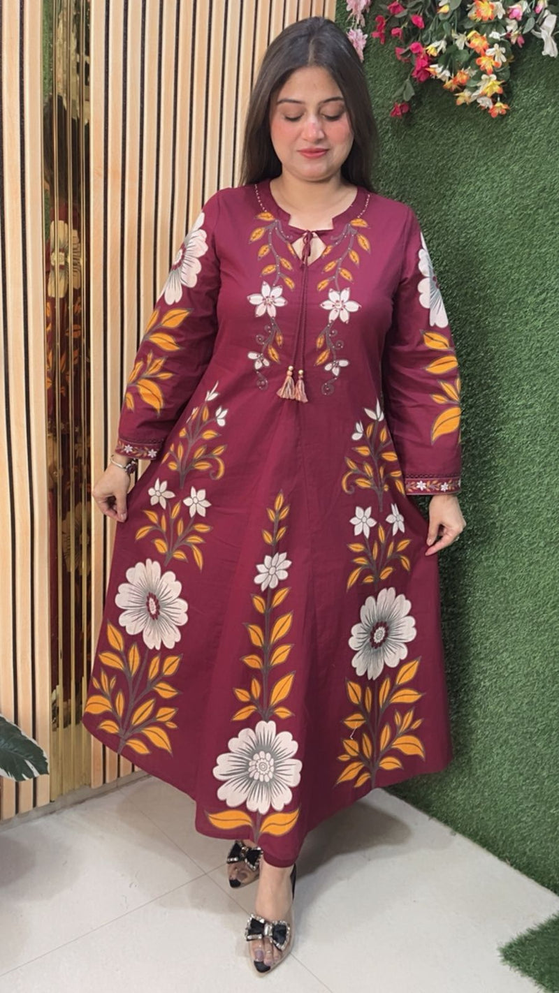 Elegant Pure Cotton Self-Print Anarkali Suit