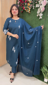Elegant Pure Cotton Embroidered 3-Piece Kurta Set