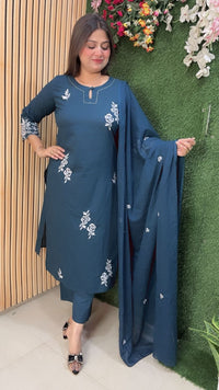 Elegant Pure Cotton Embroidered 3-Piece Kurta Set