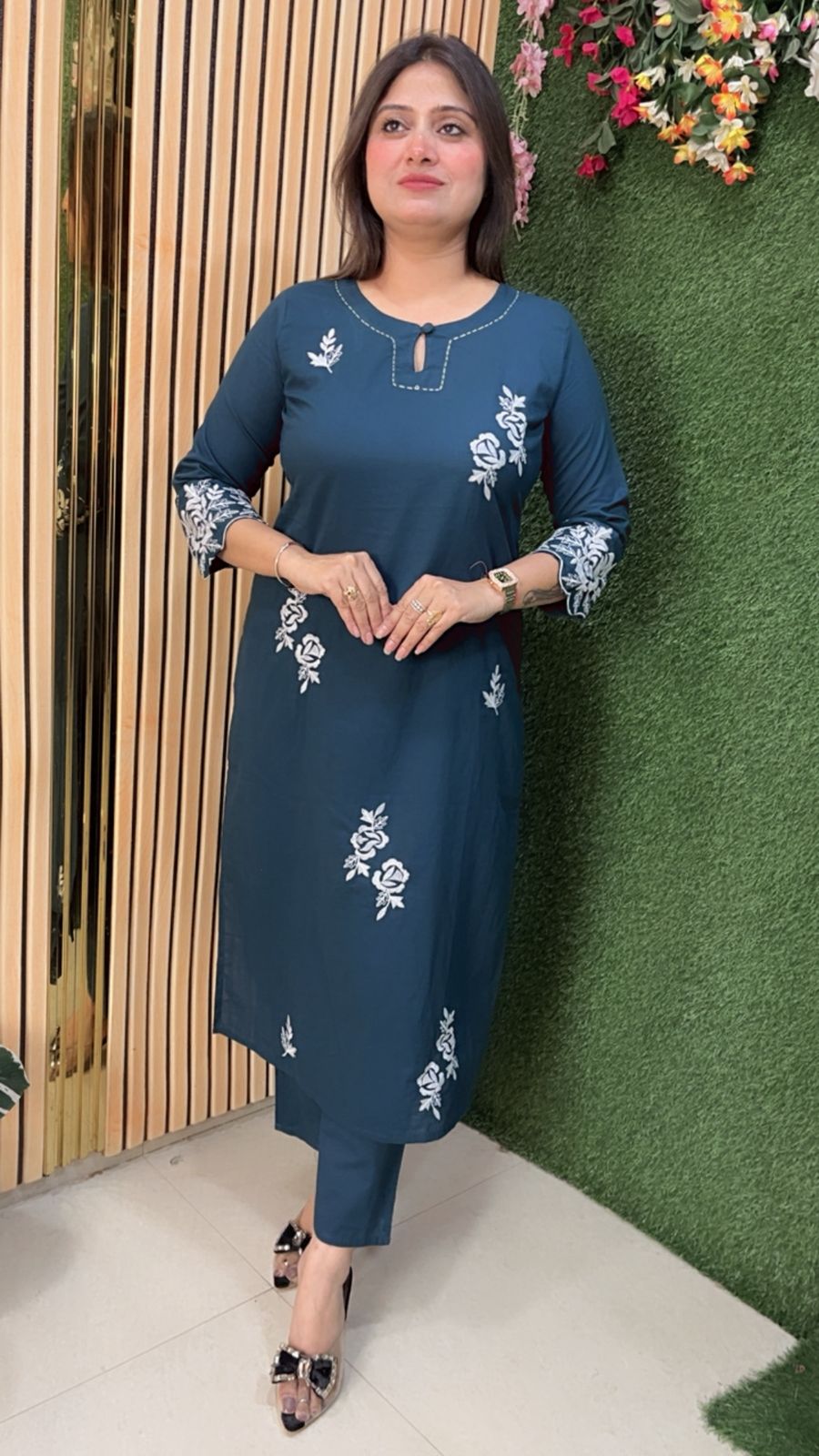 Elegant Pure Cotton Embroidered 3-Piece Kurta Set