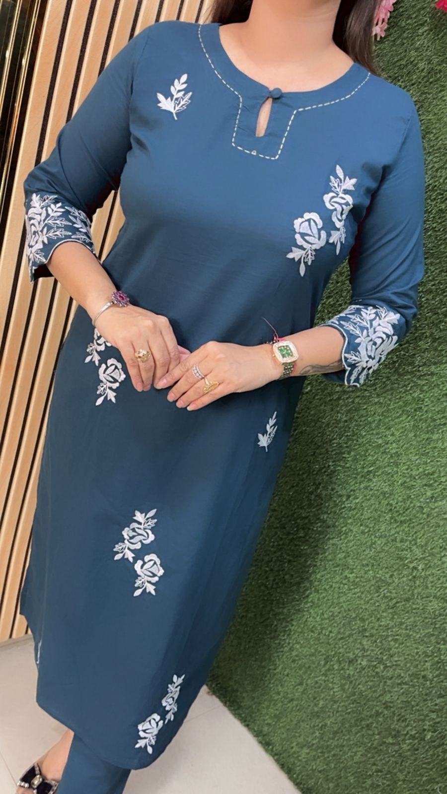 Elegant Pure Cotton Embroidered 3-Piece Kurta Set