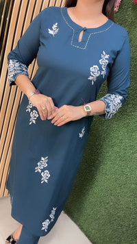 Elegant Pure Cotton Embroidered 3-Piece Kurta Set