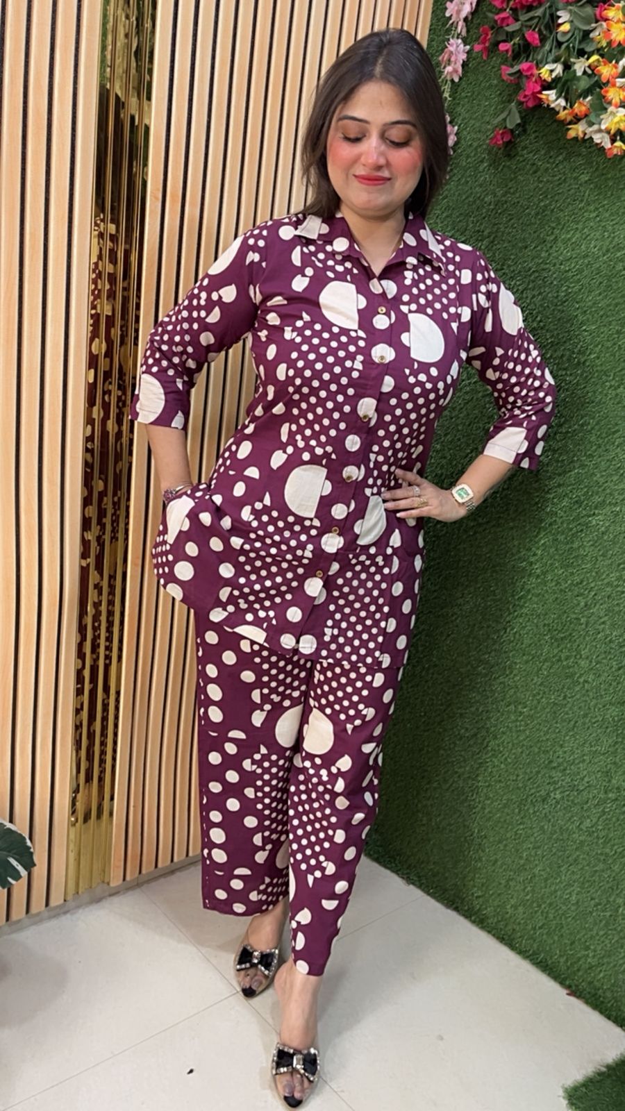 Stylish Pure Cotton Polka Dot Co-Ord Set
