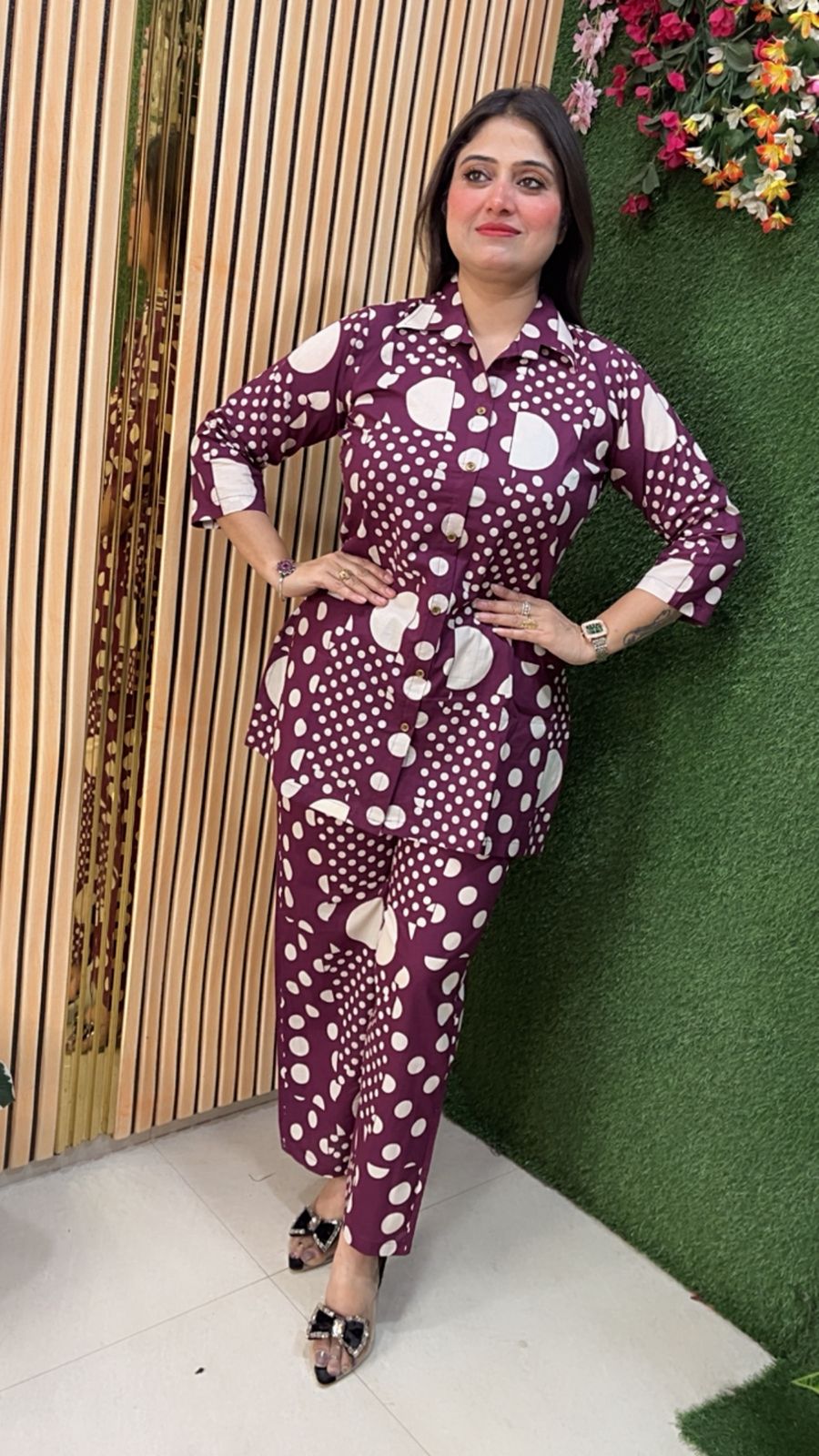 Stylish Pure Cotton Polka Dot Co-Ord Set