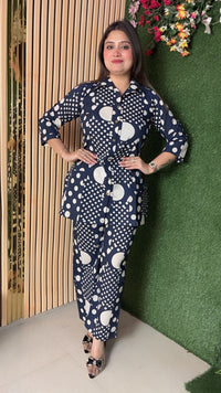 Stylish Pure Cotton Polka Dot Co-Ord Set | Dark Blue
