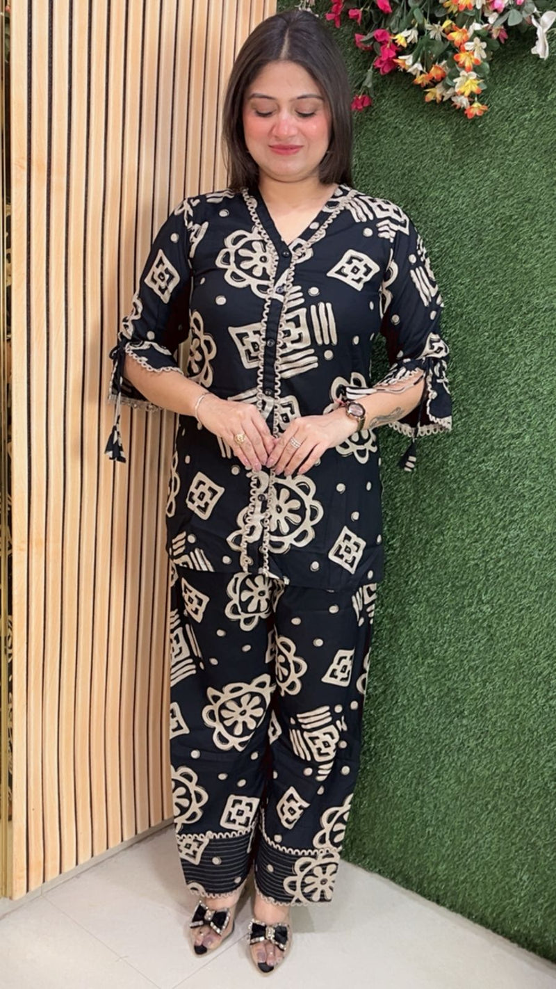 Elegant Rayon Modal Farshi Salwar Co-Ord Set | Black